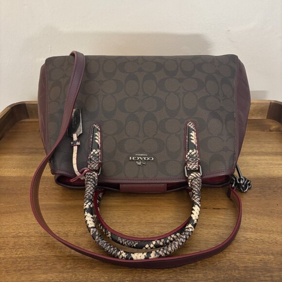 Coach Margot Signature Brown Coated Canvas Snakeskin Crocodile Embossed Satchel - Picture 6 of 11